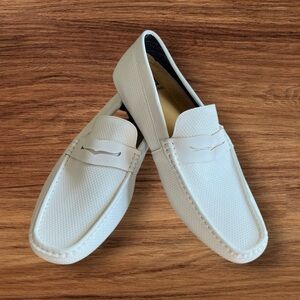 Faranzi men's white perforated penny loafer driving moccasin